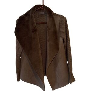 Metric Womens Brown Faux Shearling Knit Open Front Cardigan Shawl Collar Large